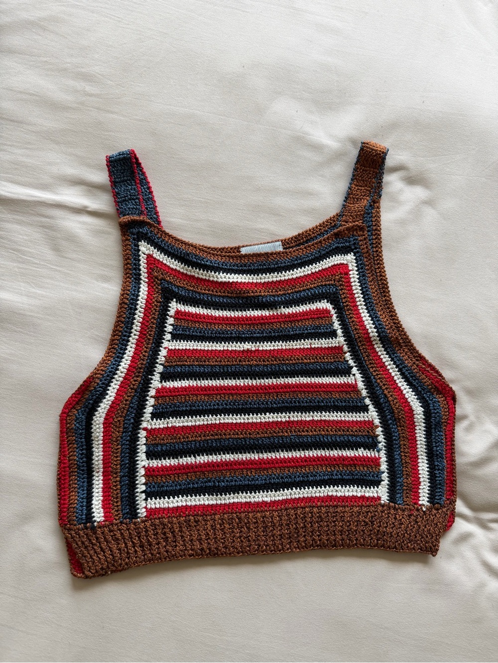 Striped Crochet Tank Top in Brown, Red, Navy